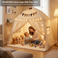 Large Kids Play Tent Indoor with Padded Mat Lights - 59x39x59in Teepee Playhouse with Flags Storage Bag - Cozy Reading Nook Nap Bed Tent - Birthday