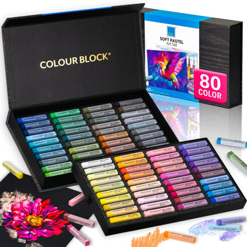 COLOUR BLOCK Soft Pastels for Artists - 80 Colors Square Chalk Soft Pastels Art Set in CARBON Box - Vibrant Pigments Art Kit for Painting, Drawing