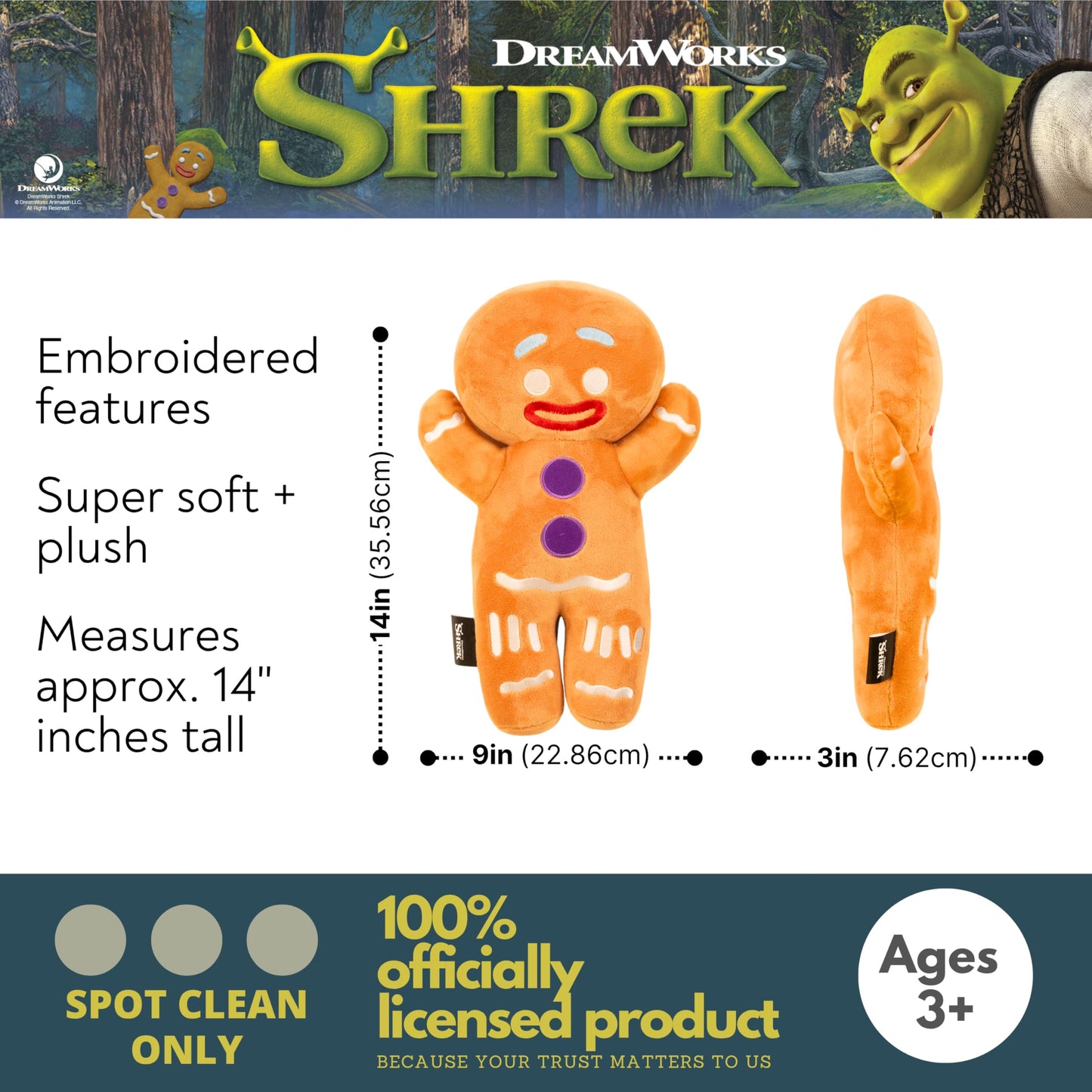 Shrek Gingy Gingerbread Man Bedding Super Soft Cozy Cuddle Pillow, (Officially Licensed Product) by Franco
