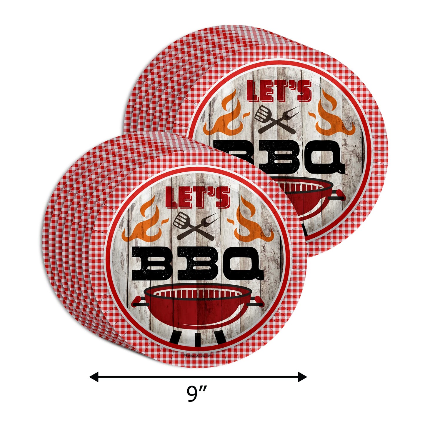 Let's BBQ Red Gingham Birthday Party Supplies - 64 Piece Summer Barbeque Picnic Tableware Set Includes Large 9" Dinner Plates and 8" Dessert Paper