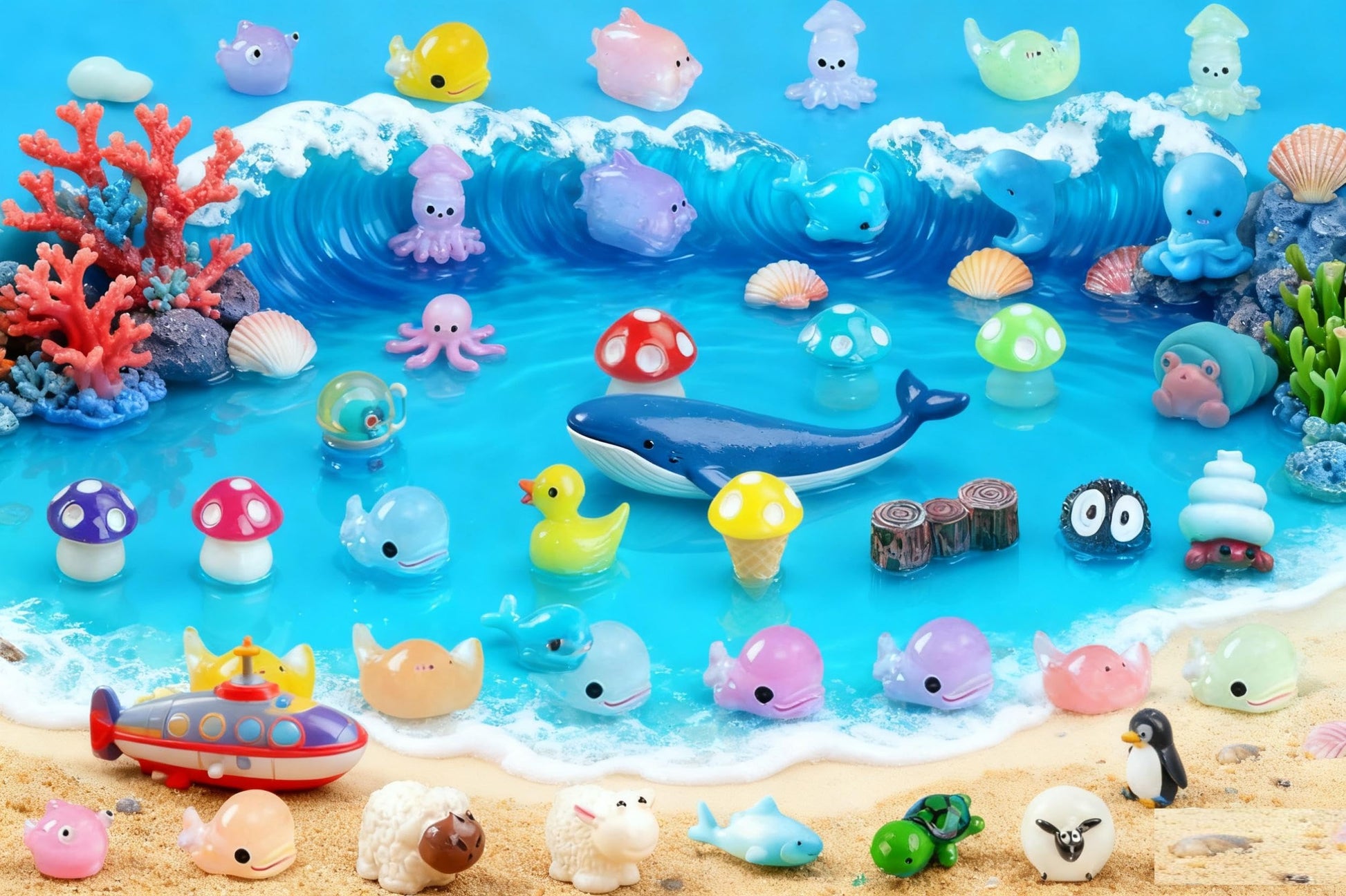 Mini Ocean Resin Animals, Aquarium Ornaments Decorations, Tiny Miniature Sea Animals Marine Miniature Animals for DIY Fish Tank/Easter Eggs/Christmas