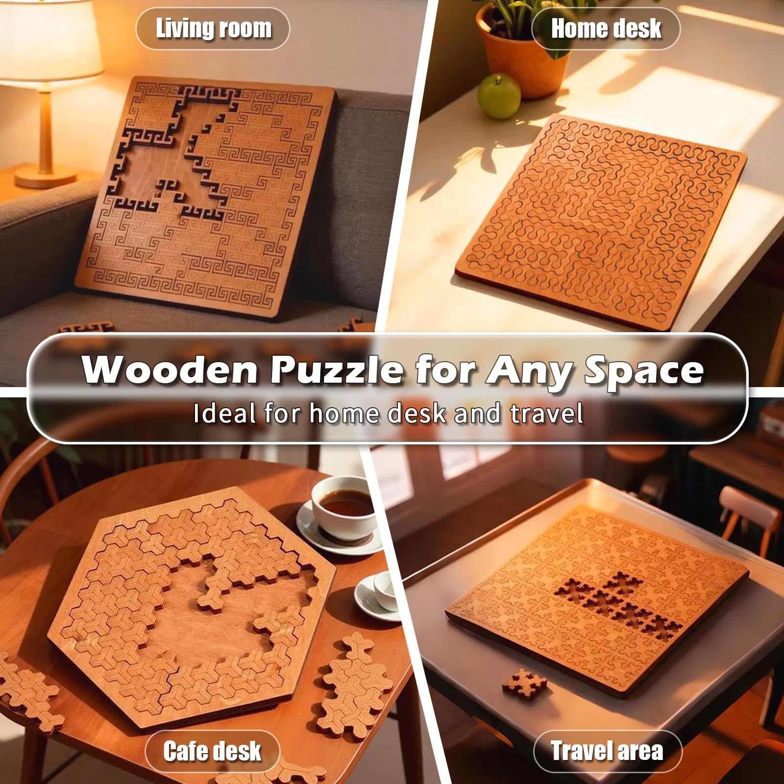 Fractal Tray Puzzle, Fractal Puzzles for Adults, Irregular Wooden Jigsaw, Mind Bending Hilbert Curve Puzzle, Challenging Portable Brain Training Game
