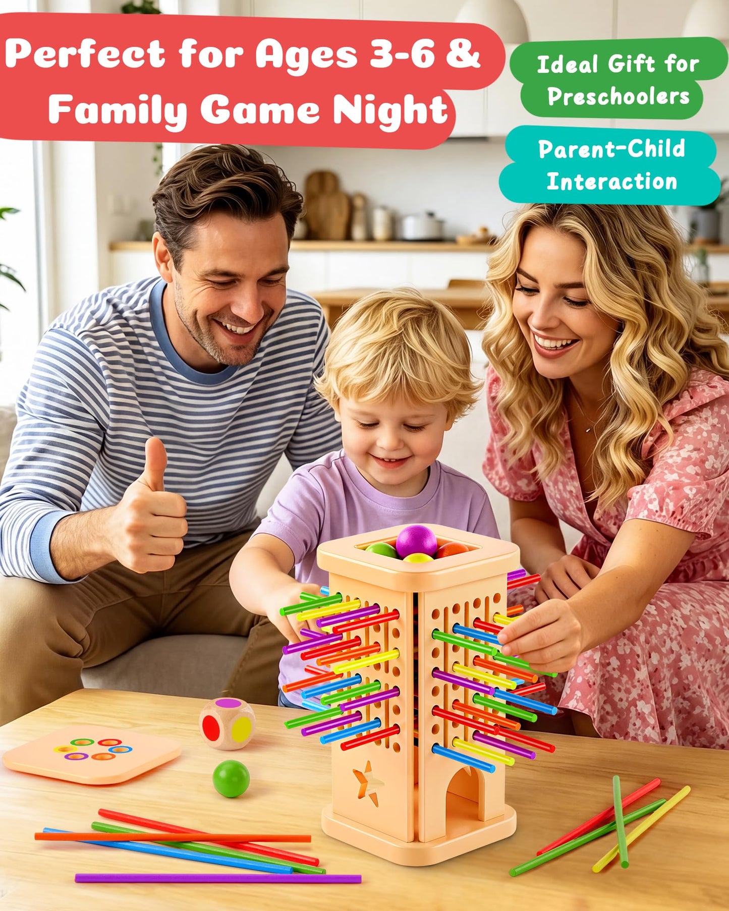 Montessori Wooden Board Game for Kids 3-8, Color Matching Fine Motor Toy