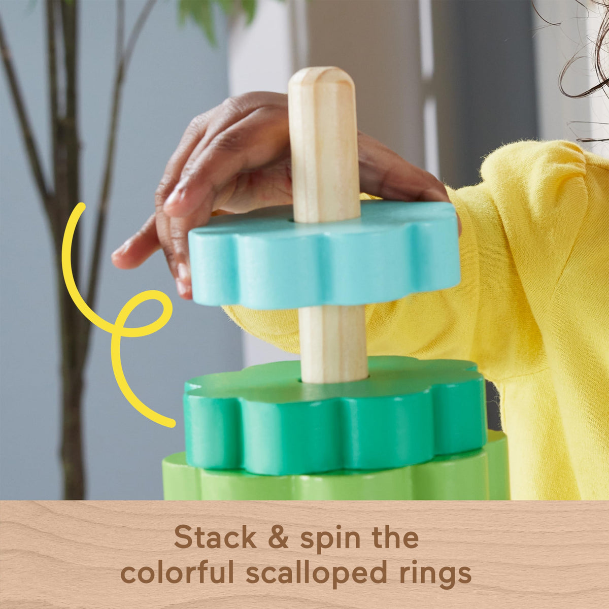 Fisher-Price Wood Toddler Toy Ring Stacker, 10-Piece Wooden Stacking Activity for Fine Motor Skills Play Kids Ages 18+ Months