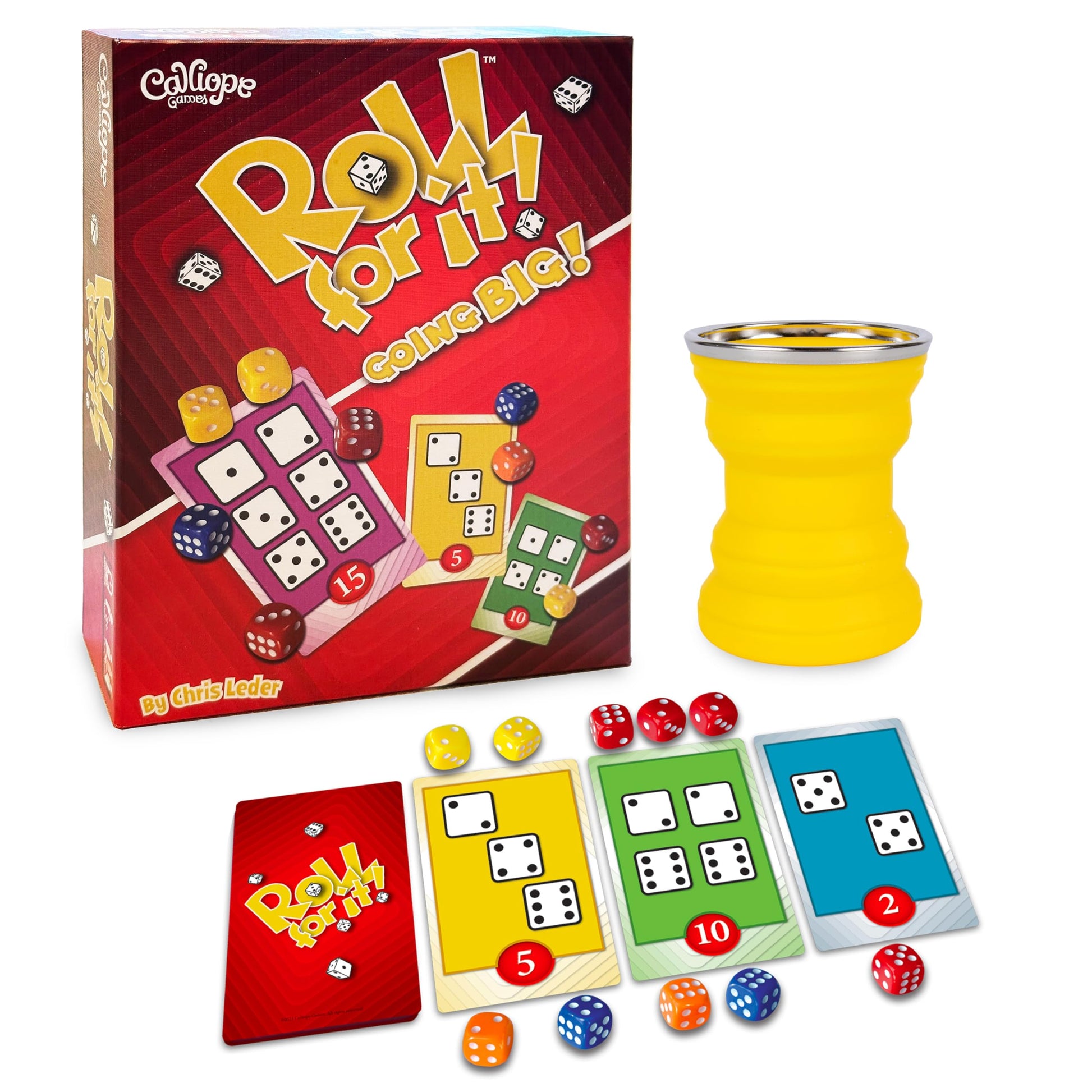 Calliope Games Roll for It Going Big - Fast-Playing Family Dice Game with Big Oversized Cards and Dice, Retirement Party Games, Fun Family Games