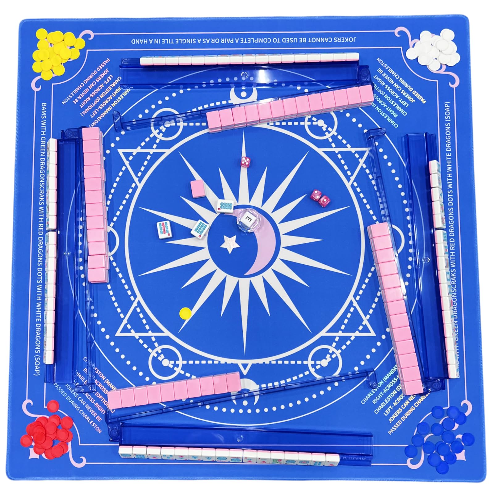 bestcool Mahjong Racks with Pushers Set of 4, Mahjong Tile Holders with Dice, Racks with Attached Pushers, Mahjong Accessories and Supplies