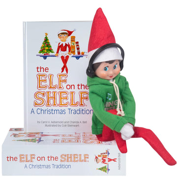 Elf On The Shelf Boy with Jingle Jam Hoodie Set - Blue Eyed Boy Elf Doll with Book and Hoodie with DJ Headphones - Customize Your Elf with Unique DJ