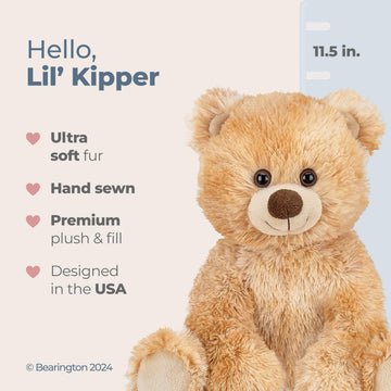 Bearington Lil’ Kipper Classic Teddy Bear Stuffed Animal Plush Toy - 11.5" Soft Brown Plush with Cute Nose and Floppy Body - Huggable Teddy Bear Gift