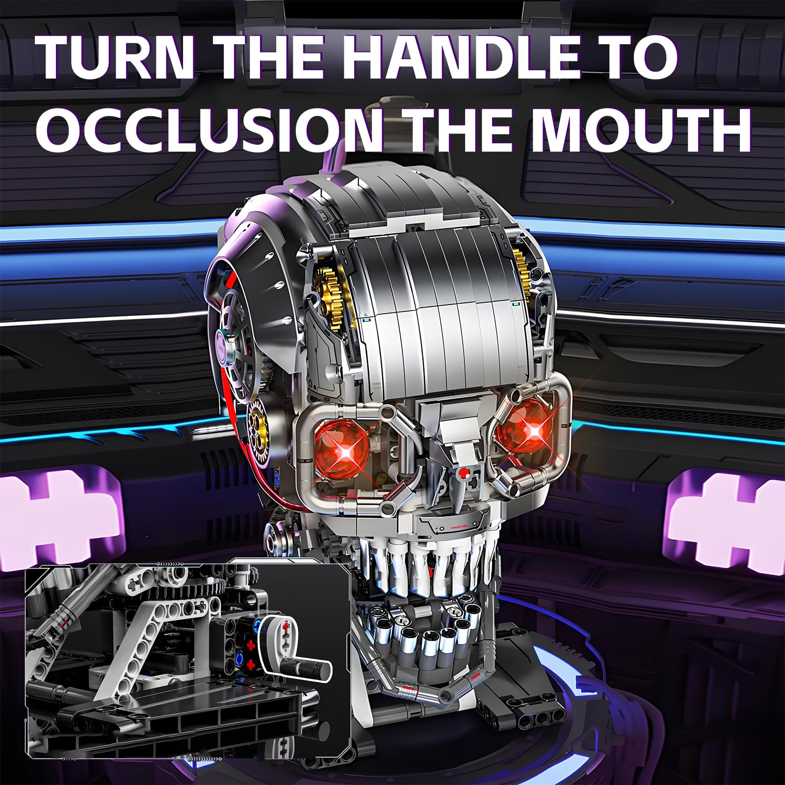 CSNRHG Mechanical Skull Building Block Set 1099+ Pieces 3D Poseable Model with Mandibular Teeth Bite Drive for STEM Toys for Kids & Adults Perfect