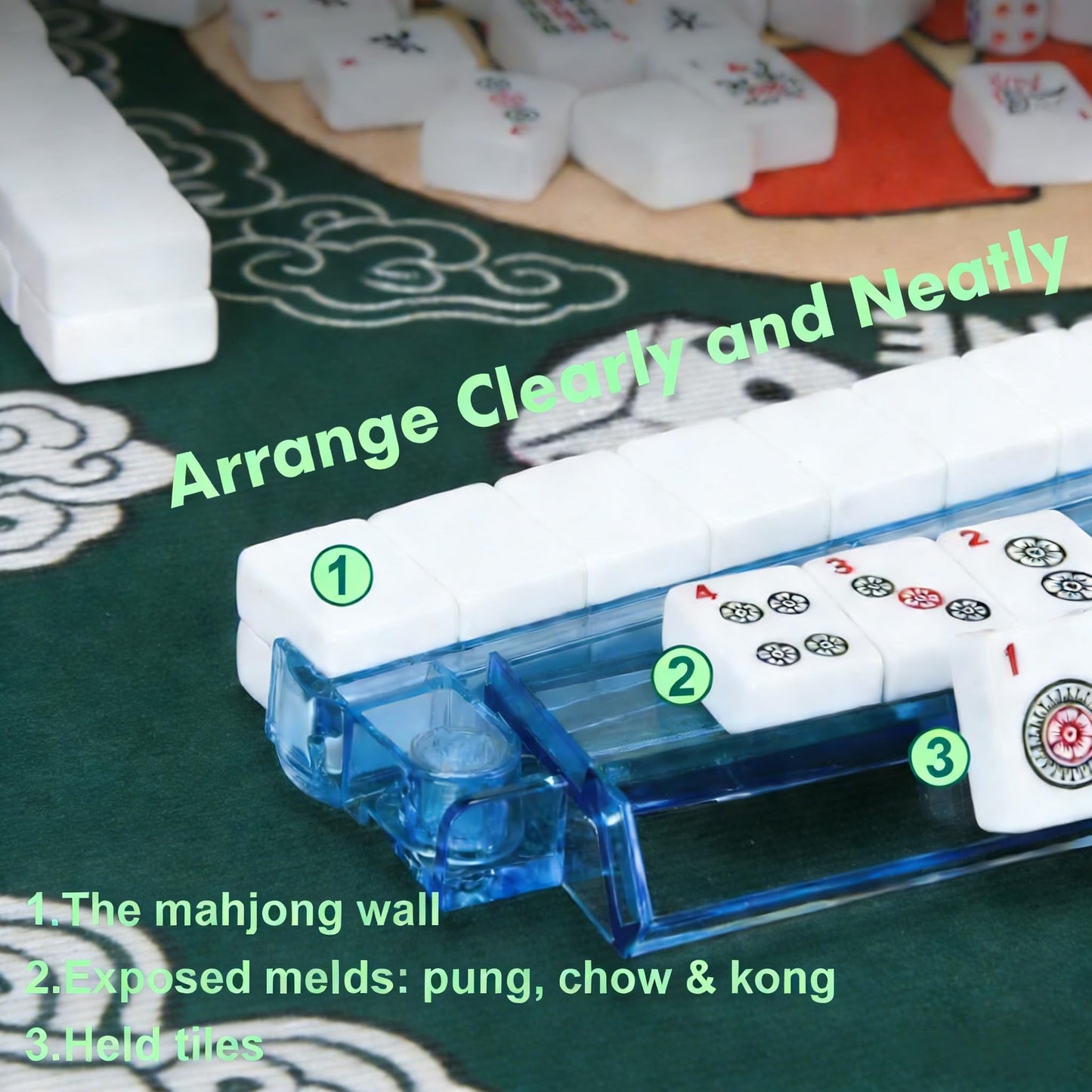 HBLEDOT Mahjong Racks with Pushers - Premium One-Piece Rotating Acrylic Racks with 4 Colors, Compatible with American Mahjong