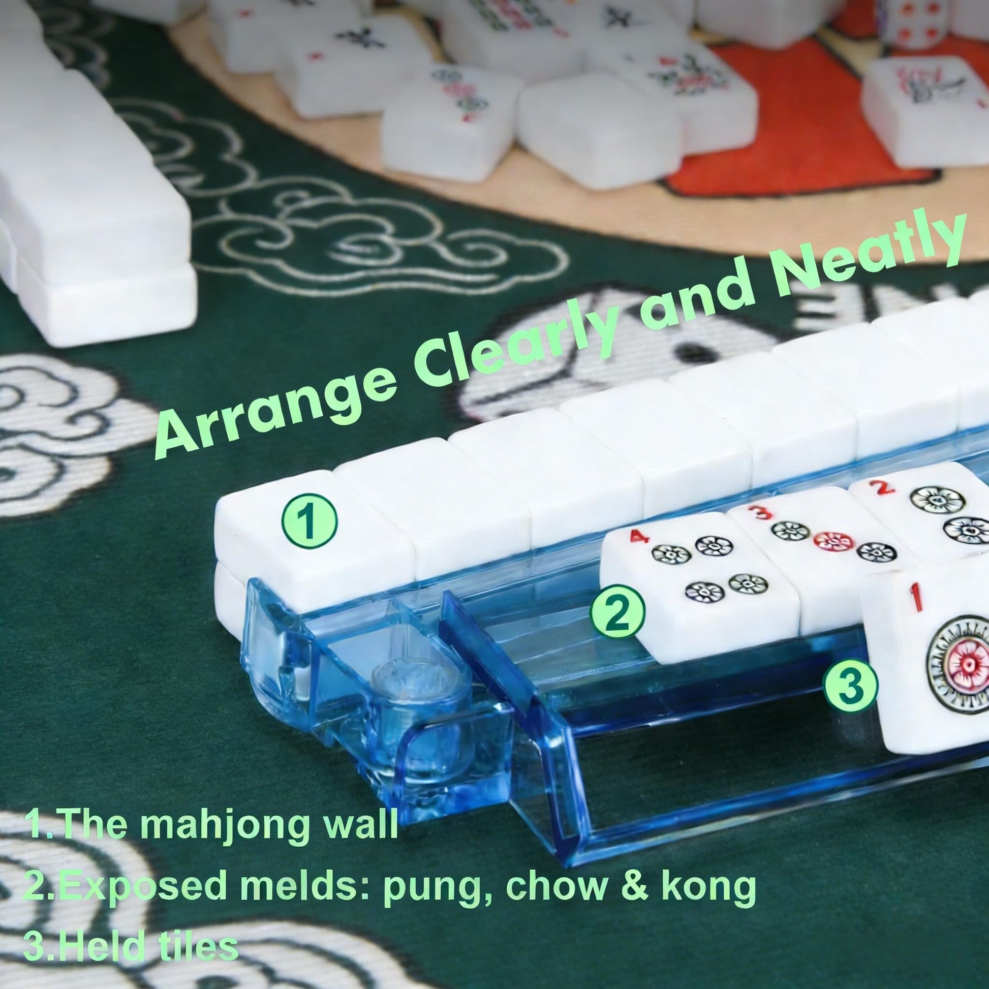 HBLEDOT Mahjong Racks with Pushers - Premium One-Piece Rotating Acrylic Racks with 4 Colors, Compatible with American Mahjong
