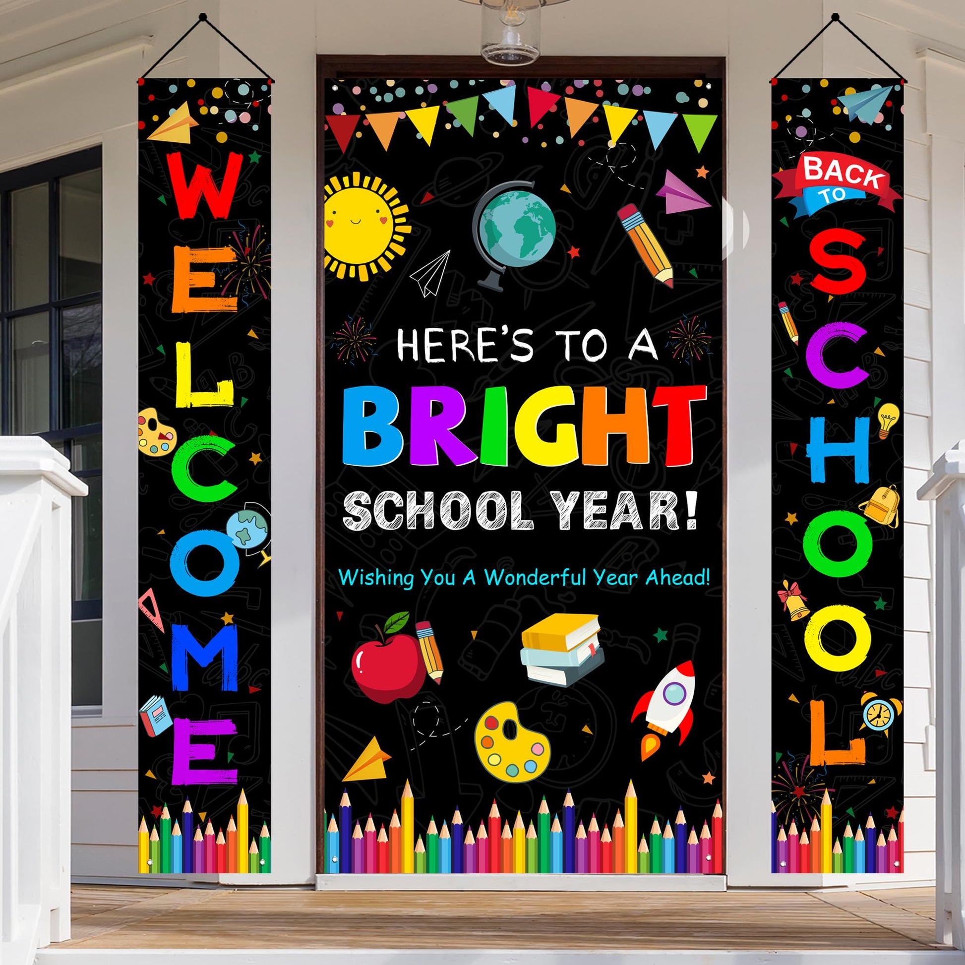 Back to School Decorations, First Day of School Decorations, 3PCS Welcome Back to School Banner, Wall Hanging Porch Banner for Classroom School