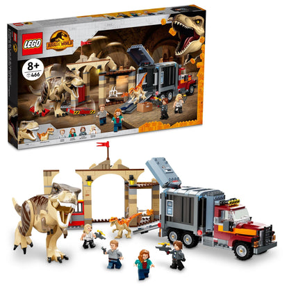 LEGO Jurassic World T. rex & Atrociraptor Dinosaur Breakout 76948 Dino Toy Set, Gift Toys for Kids Age 8 Plus with 4 Minifigures, Market and Truck,