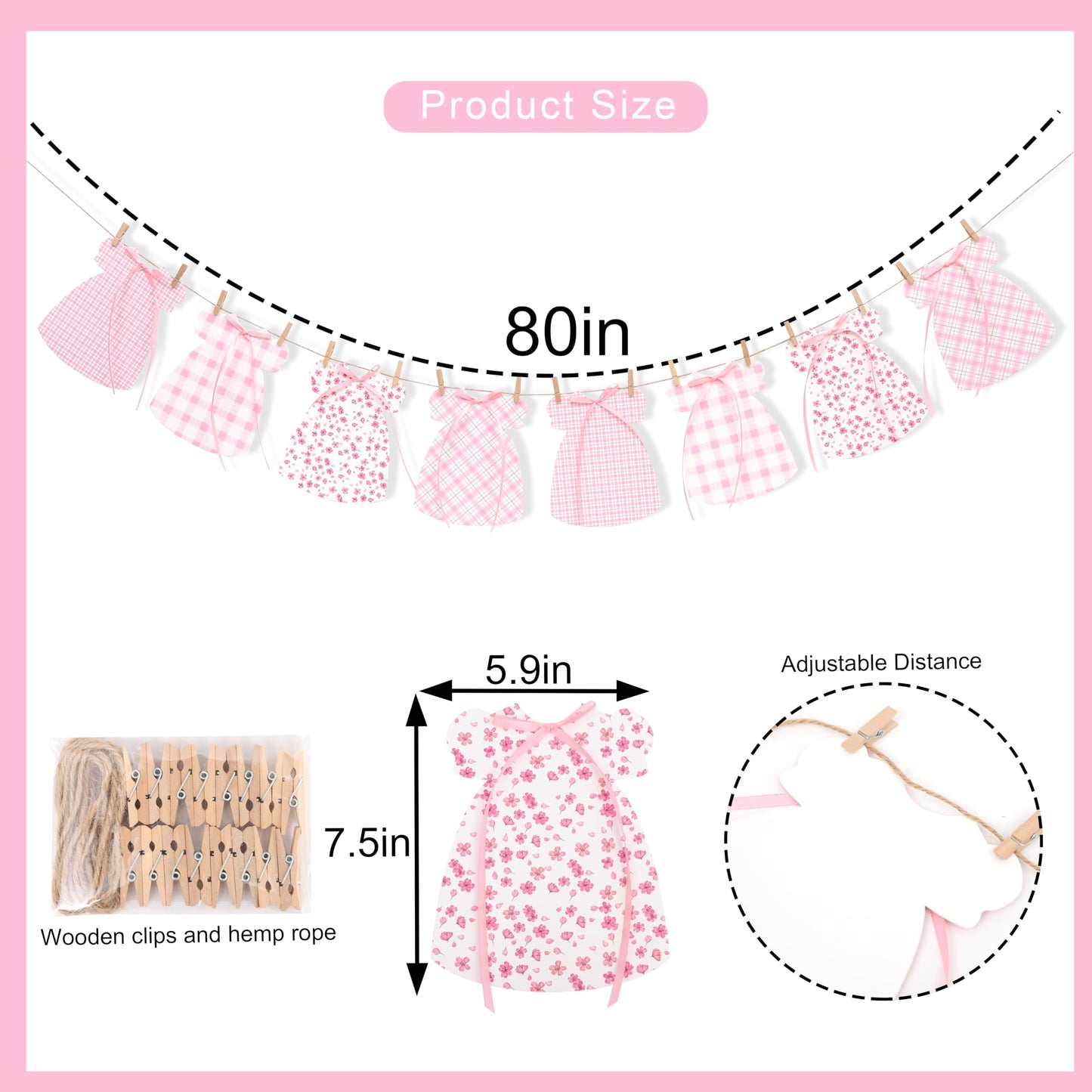 Pink Gingham Baby Dress Bodysuit Banner,Bow Gender Reveal Baby Shower Decor