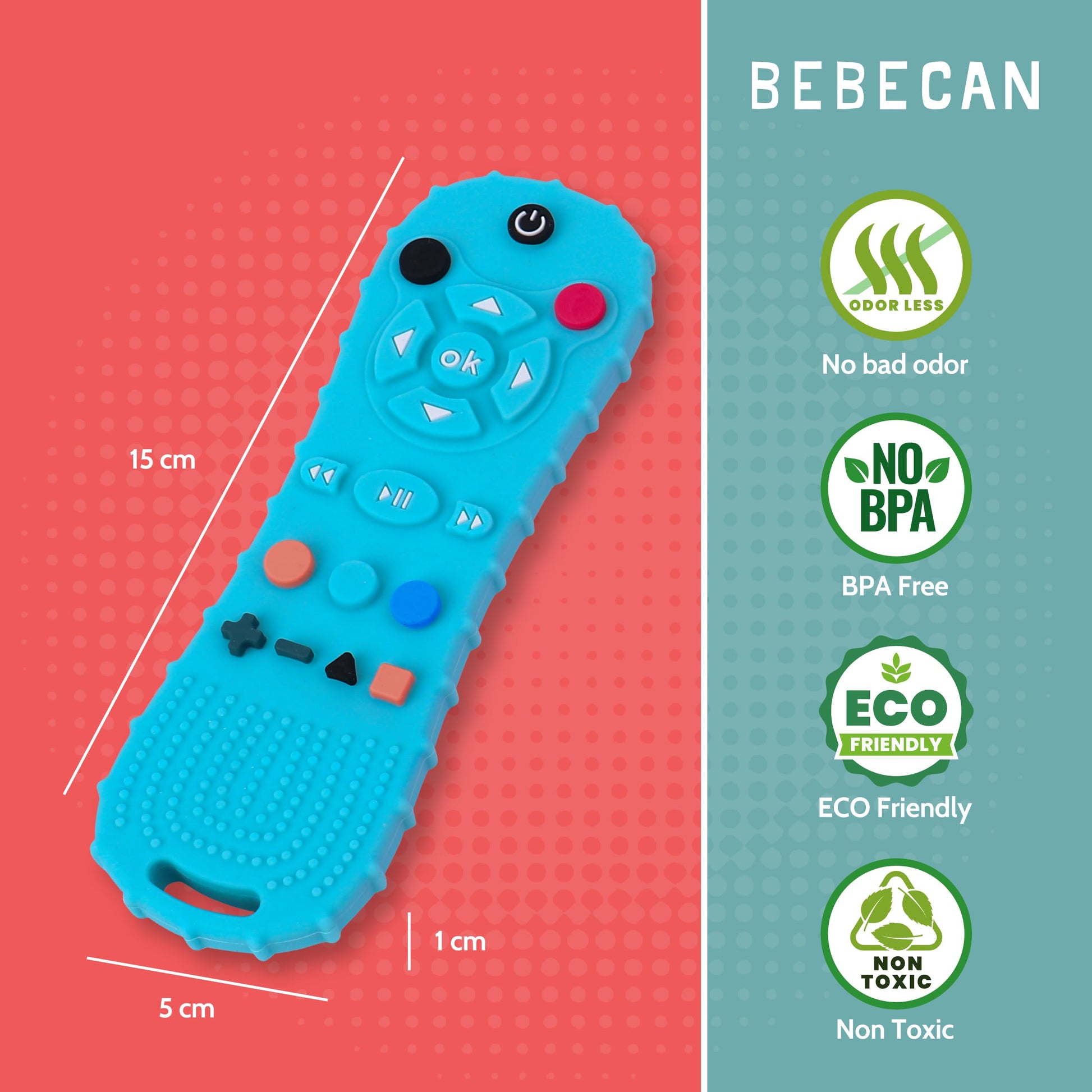 BEBECAN Silicone Remote for Baby - BPA-Free Chew Toy for Infants and Toddlers 3-24 Months, Sensory Toys for Babies, Play Remotes for Babies (Black)