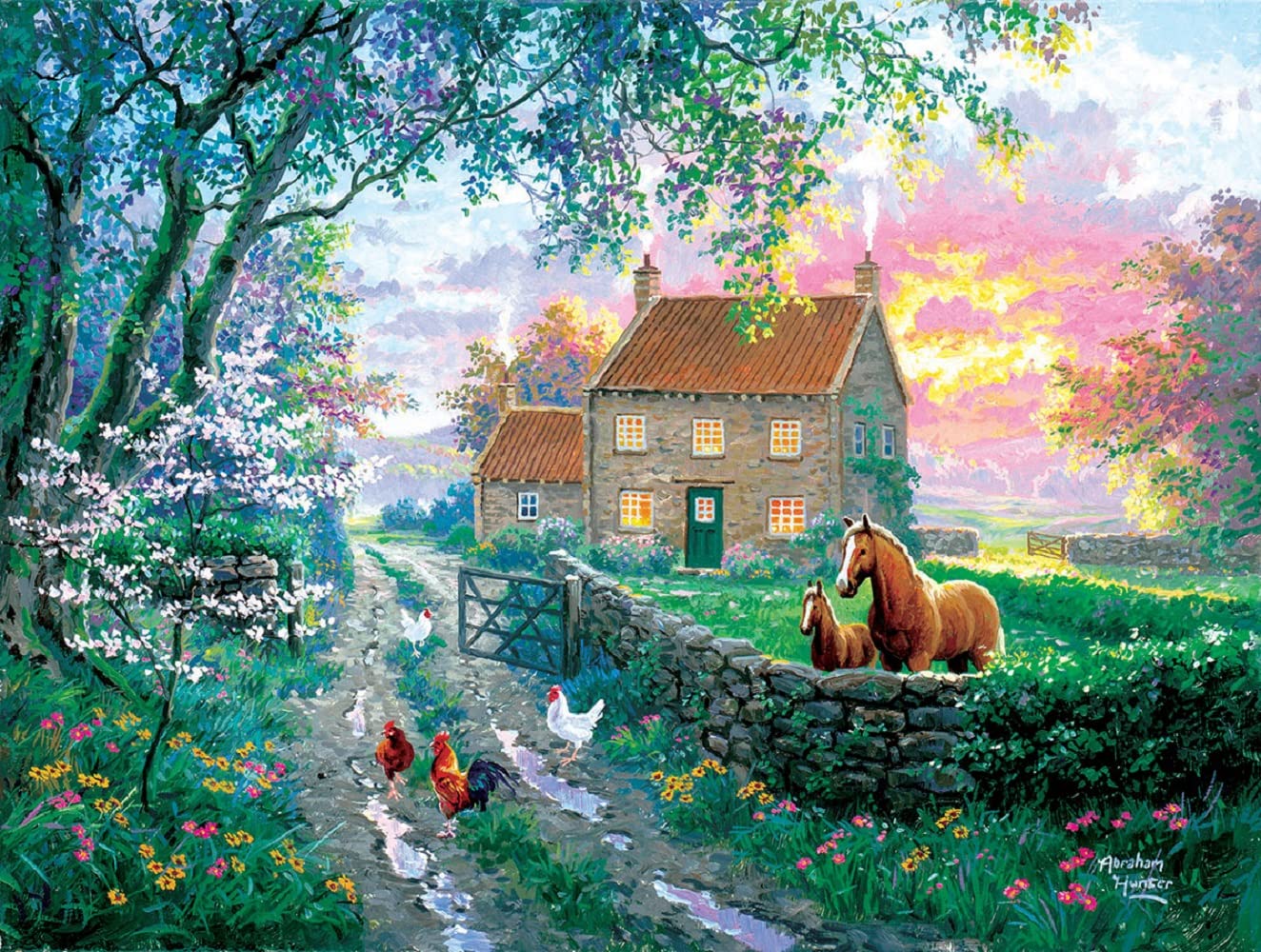 SUNSOUT INC - English Farm Life - 500 pc Jigsaw Puzzle by Artist: Abraham Hunter - Finished Size 18" x 24" - MPN# 69838