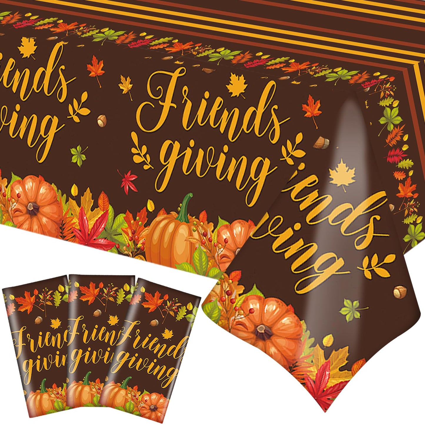 Ertyjikg 3PCS Large Friendsgiving Party Decorations Tablecloths Disposable Plastic Rectangle Friendsgiving Tablecloth for Thanksgiving Party Supplies