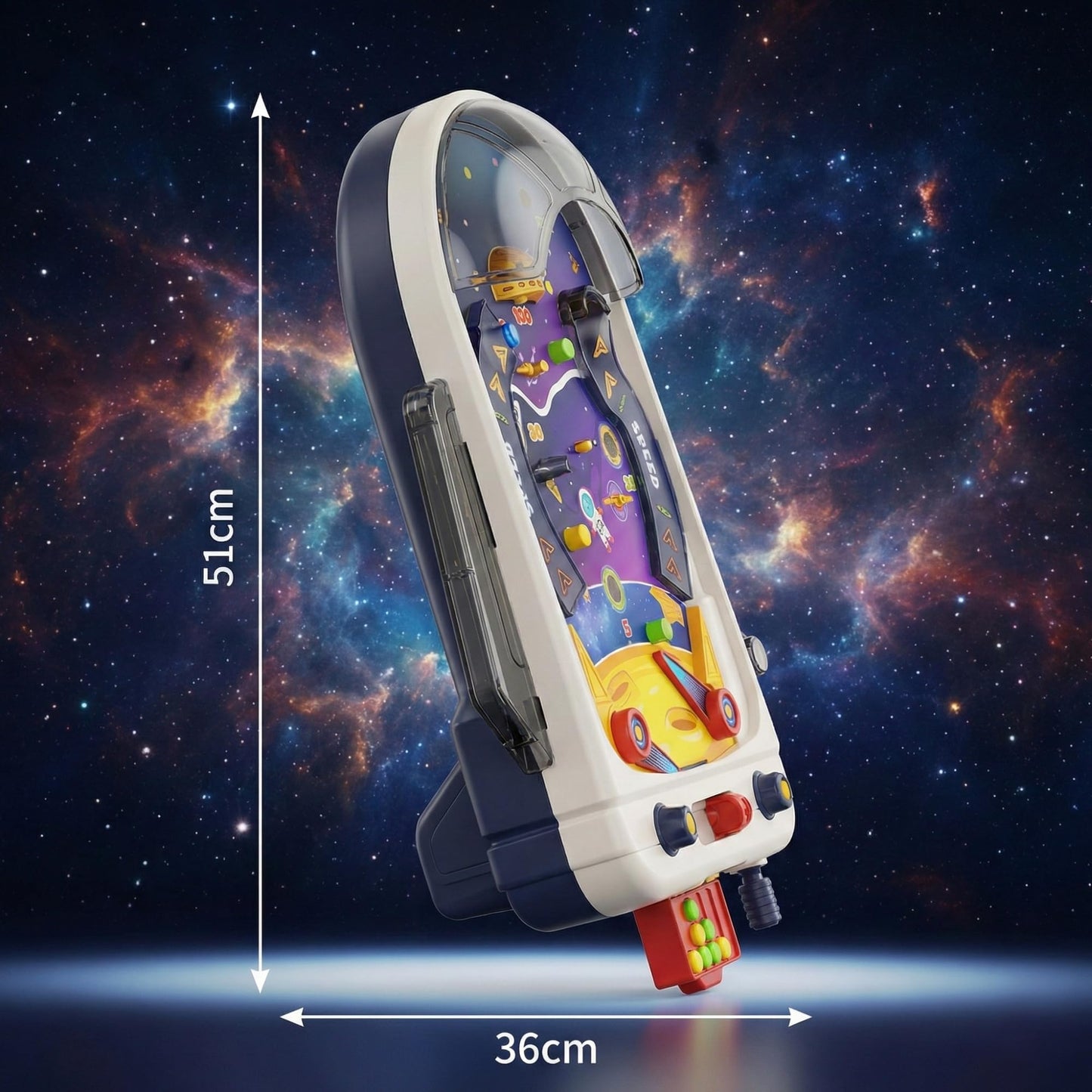 OLEOCA Tabletop Pinball Machine - Space Board Game with Obstacles, Pull-Rod Launcher, Two-Hand Controls, Ball Storage Tray, 1-2 Player Arcade Games