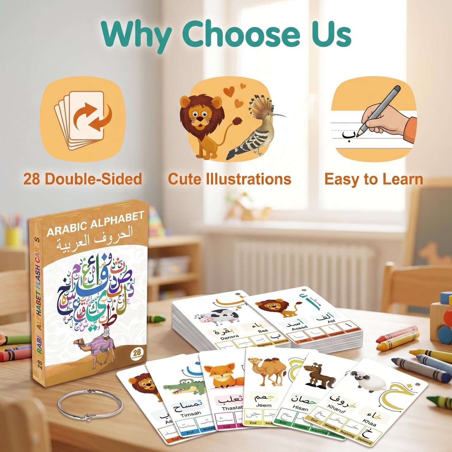 YIYDONG Arabic Flash Cards for Beginners, Learn Arabic Alphabet for Kids, Teens and Adults, Educational Language Learning Resource for Grade School