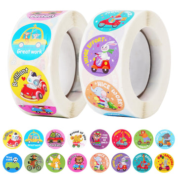 UKOICO 1000 Pieces Stickers for Kids,Cute Cartoon Animal Reward Stickers Suitable for Childers,Students,Classroom,School,Home,Party (1" / 2 Rolls)