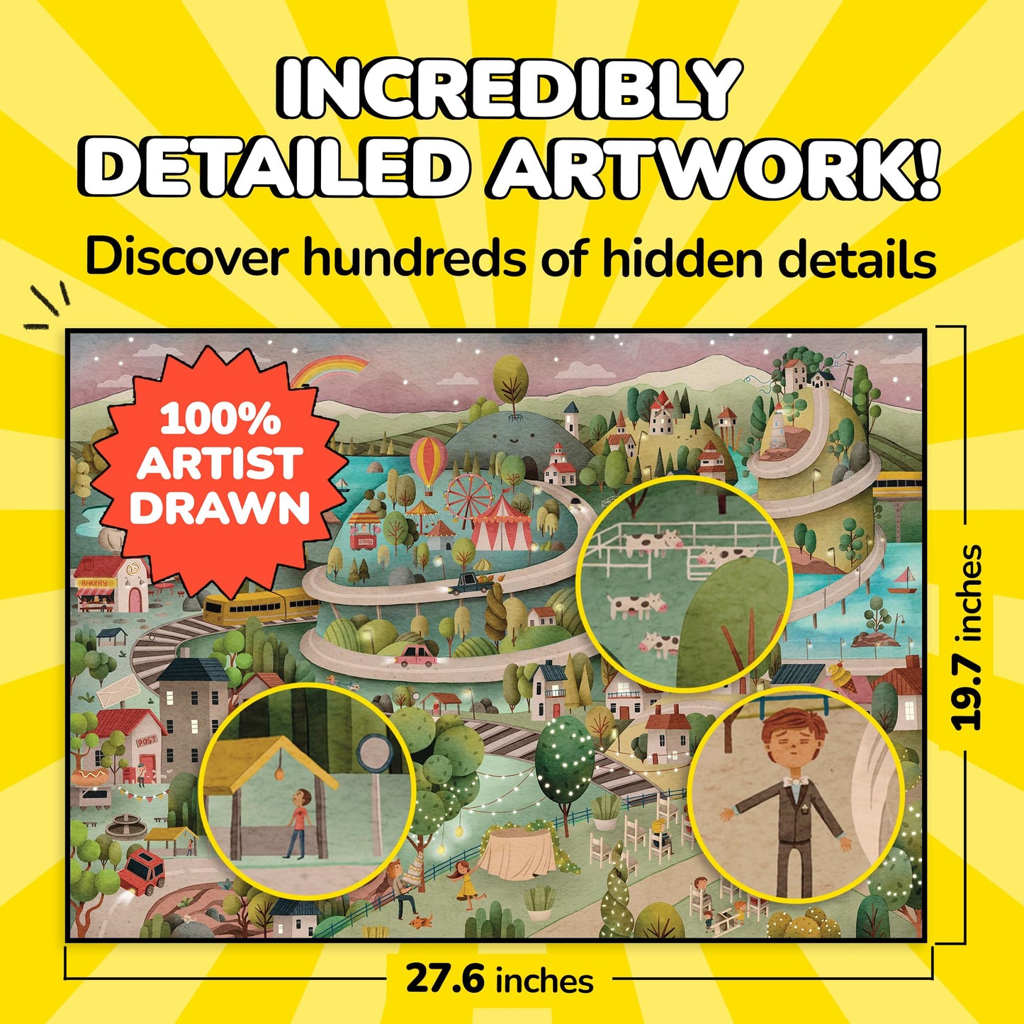 Odd Pieces Jigsaw Puzzles 1000 Pieces with Storytelling Comics, for Women, White Elephant, Mystery Puzzle for Adults & Kids - 19.7'' x 27.6''