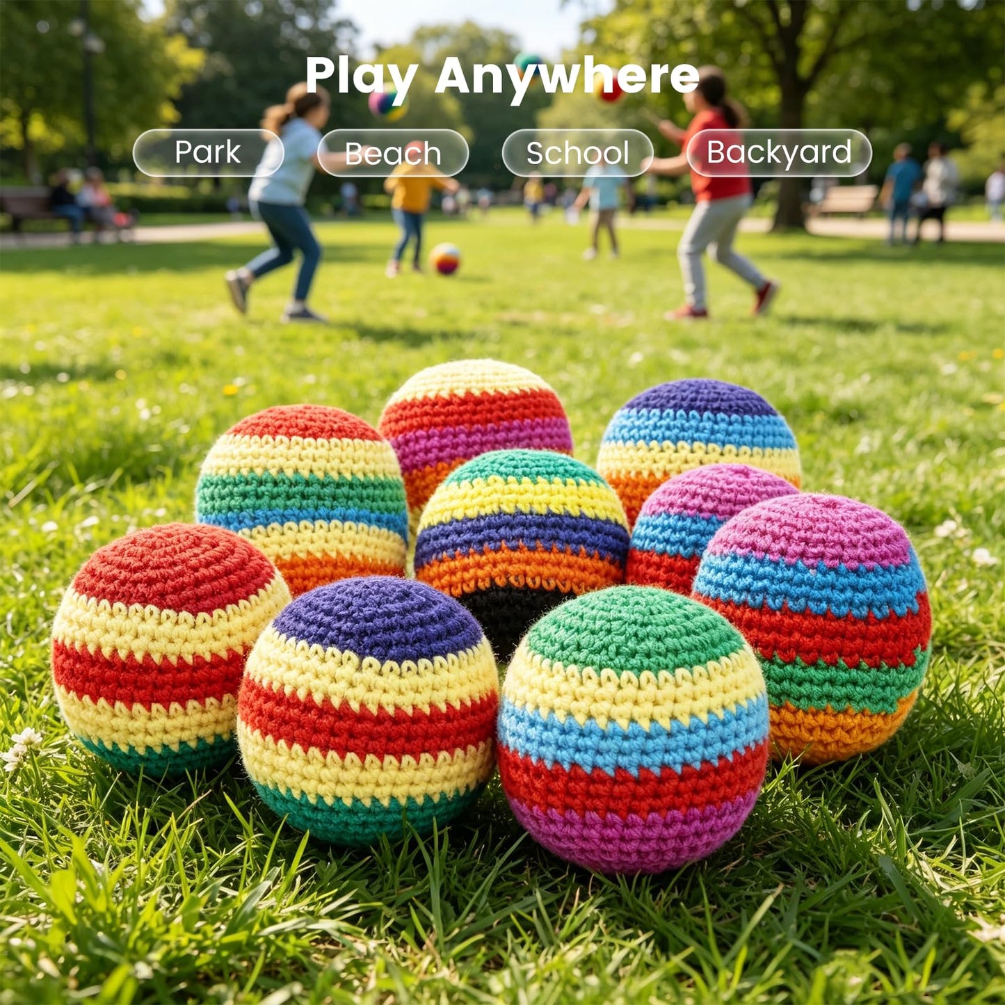 Fanwarmfit Hand Crocheted Footbags, Color Juggling Sacks, Durable Woven Kicking Toy for Adults Outdoor Training Beach Camping Portable Set (Two Pack)
