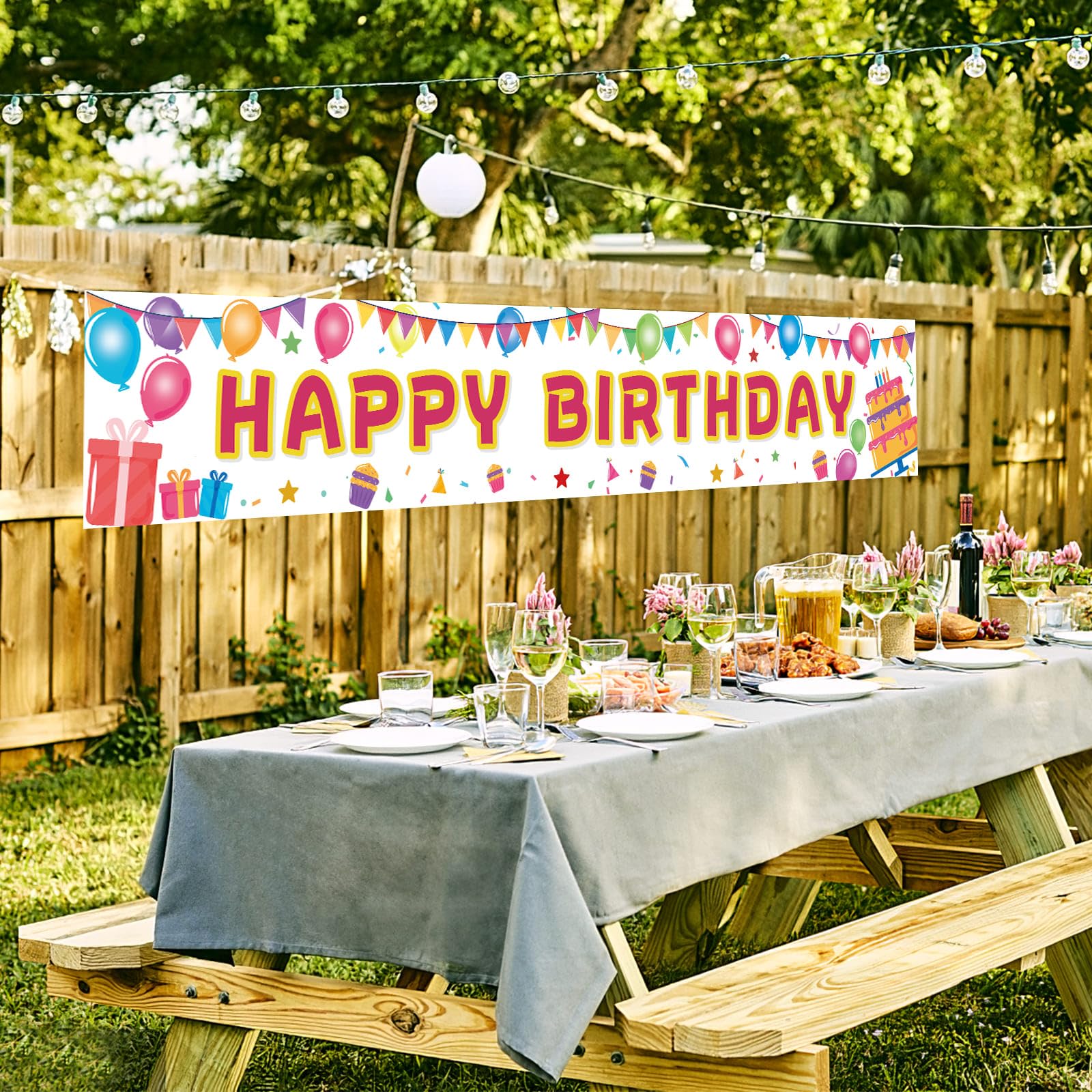 Happy Birthday Banner 118"x20" - Extra Large Reusable Yard Sign, All-Weather Indoor/Outdoor Birthday Decorations for Boys & Girls Party Supplies