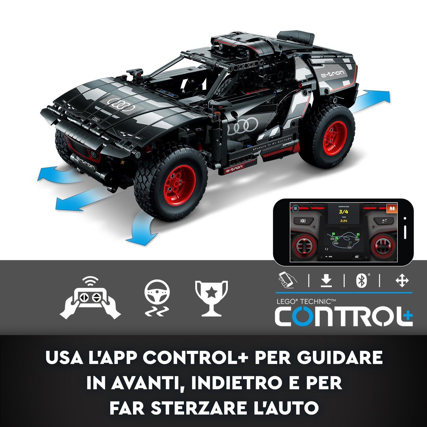 LEGO Technic Audi RS Q e-tron 42160 Advanced Building Kit for Kids Ages 10 and Up, This Remote Controlled Car Toy Features App-Controlled Steering and