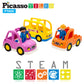 PicassoTiles Magnetic Figures 5 Piece Vehicle and Action Figure Set Including School Bus, Car, Truck and 2 Drivers Magnet Expansion Pack Toddler Toy