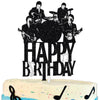 Happy Birthday Cake Topper Music rock pop Theme Black Glitter Decor Picks for Beatlemania Party Decorations Supplies