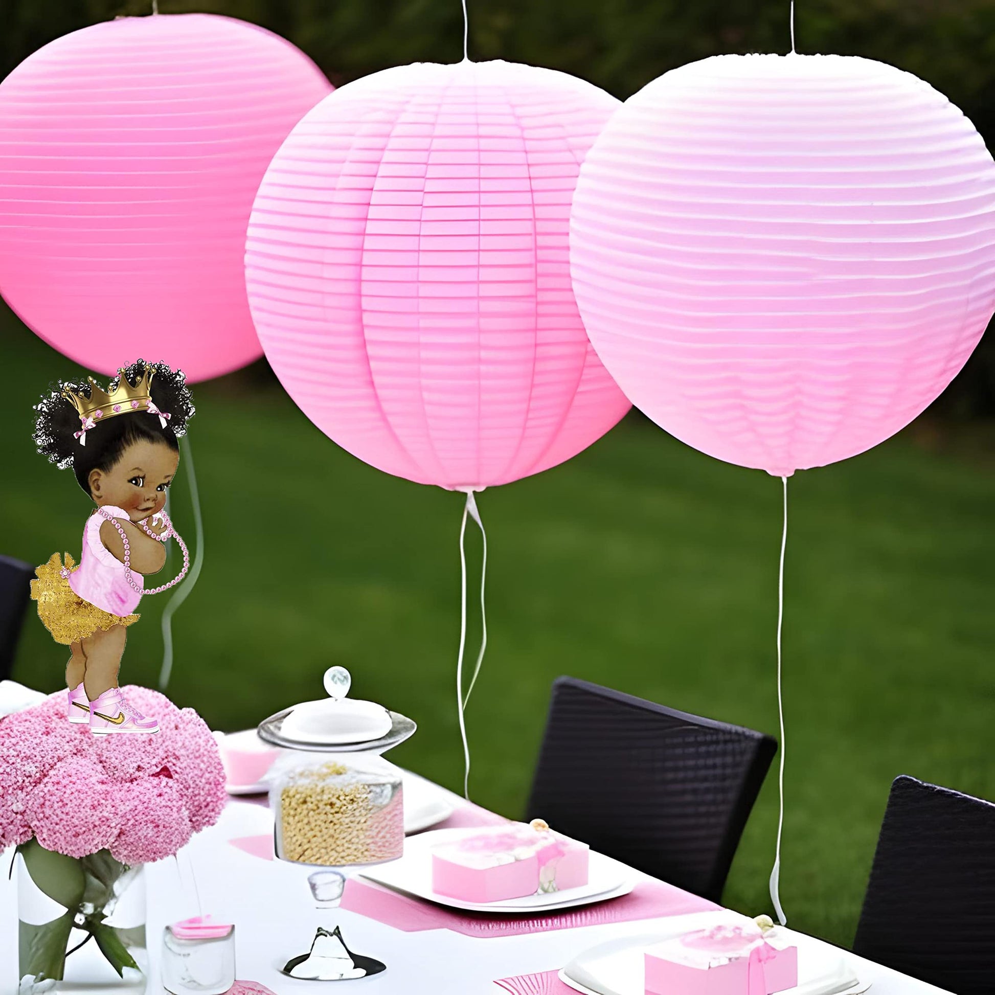 Pink Gold Princess Table Centerpieces Baby Shower Birthday African American Princess Party Decor