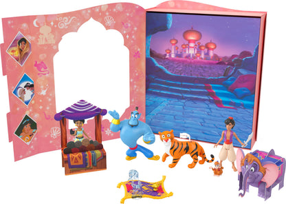 Mattel Disney Princess Toys, Jasmine Classic Storybook Set with 6 Characters Including Jasmine, Aladdin & Genie Small Dolls, Inspired by Disney's