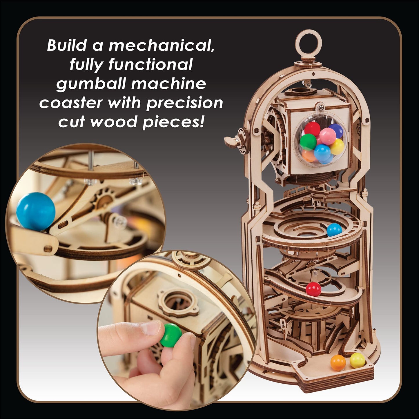 MindWare Gearjits: Gumball Machine Marble Coaster - Wooden 3D Building Puzzle for Teens & Adults - DIY STEM Building Toys for Kids - Fun for Adults