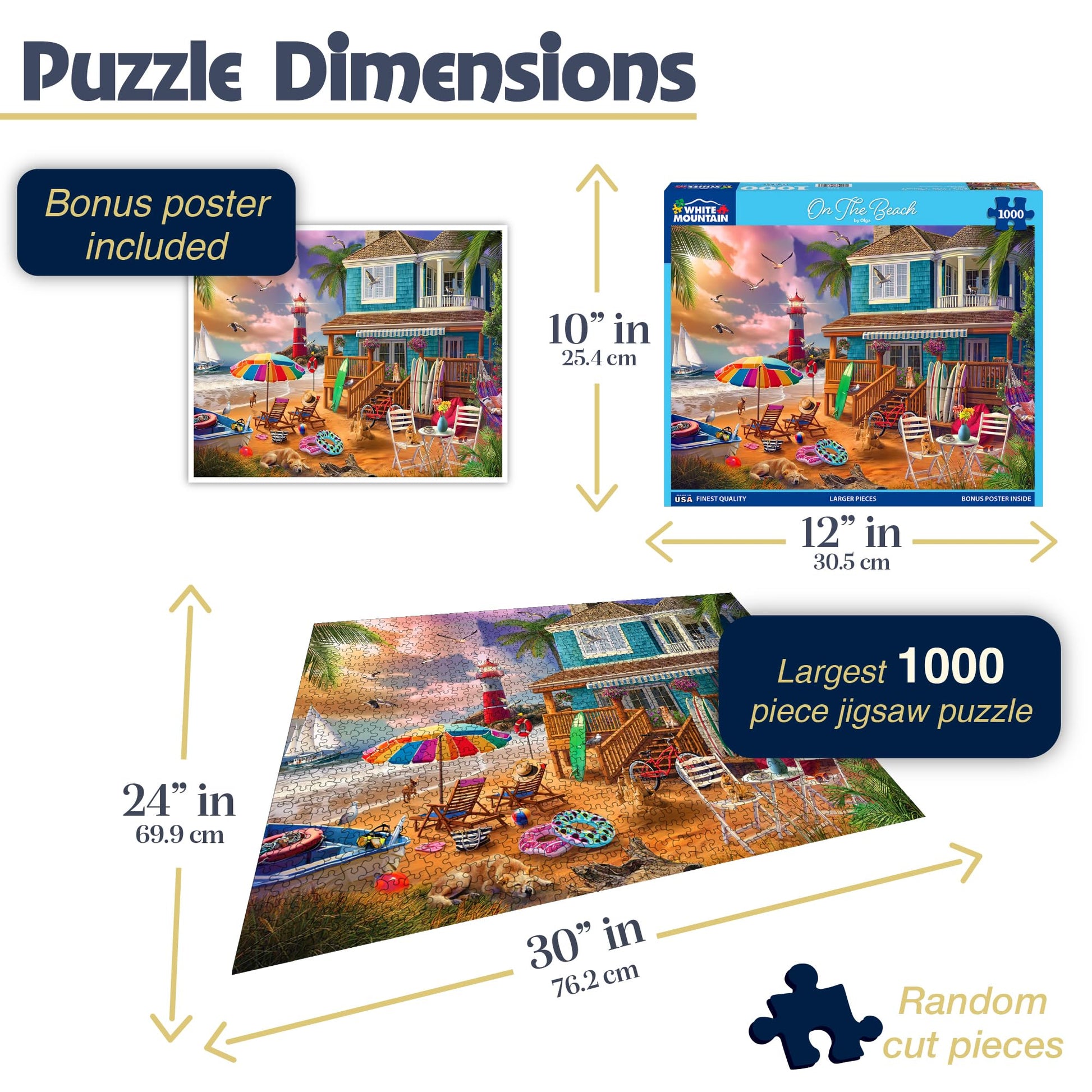 White Mountain 1000 Piece Jigsaw Puzzle Scenic Coastal Summer, On The Beach