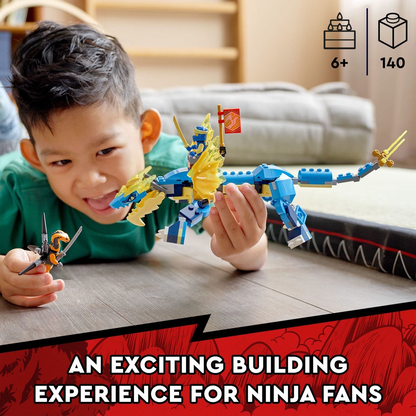 LEGO NINJAGO Jay’s Thunder Dragon EVO 71760 - Toy Figure and Viper Snake Set with Minifigures, Collectible Speed Mission Banner, Ninja Battle