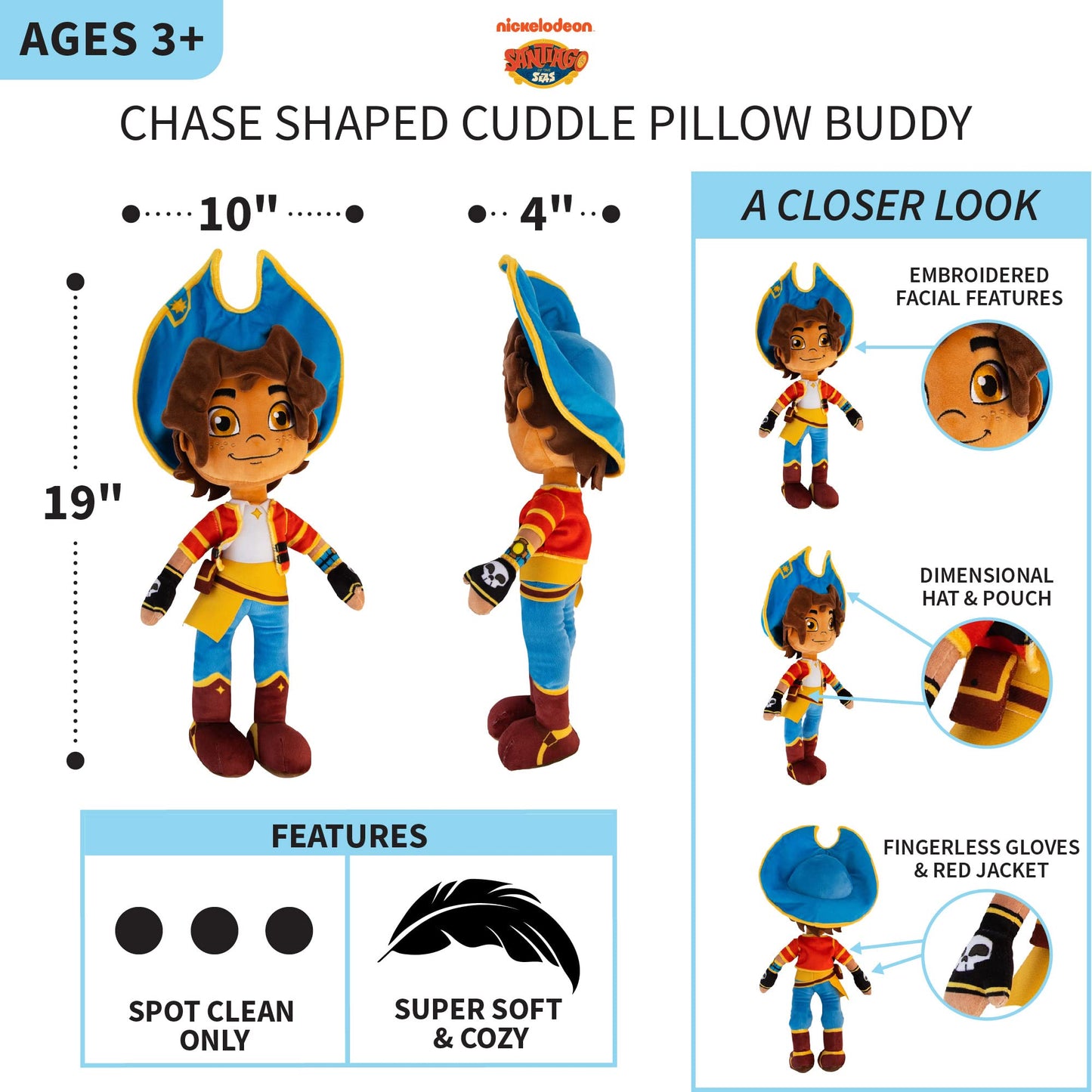 Santiago of The Seas Kids Bedding Super Soft Plush Cuddle Pillow Buddy, One Size, By Franco