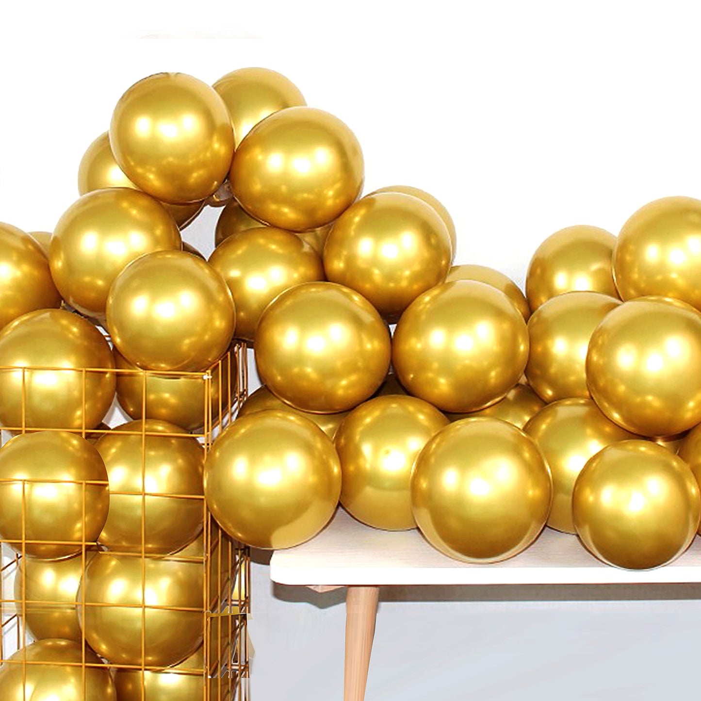 COLORFUL ELVES 12 Inch 100 Pcs Latex Metallic Chrome Balloons Helium Shiny Thicken Balloons Party Decoration (Gold)