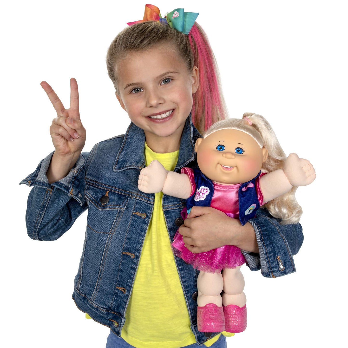 Cabbage Patch Kids, JoJo Siwa Doll, 14”, Plush-Toy, Includes Sparkly Dress, Vest with Patches, Giant Hair Bow - with Birth Certificate, Birthdate