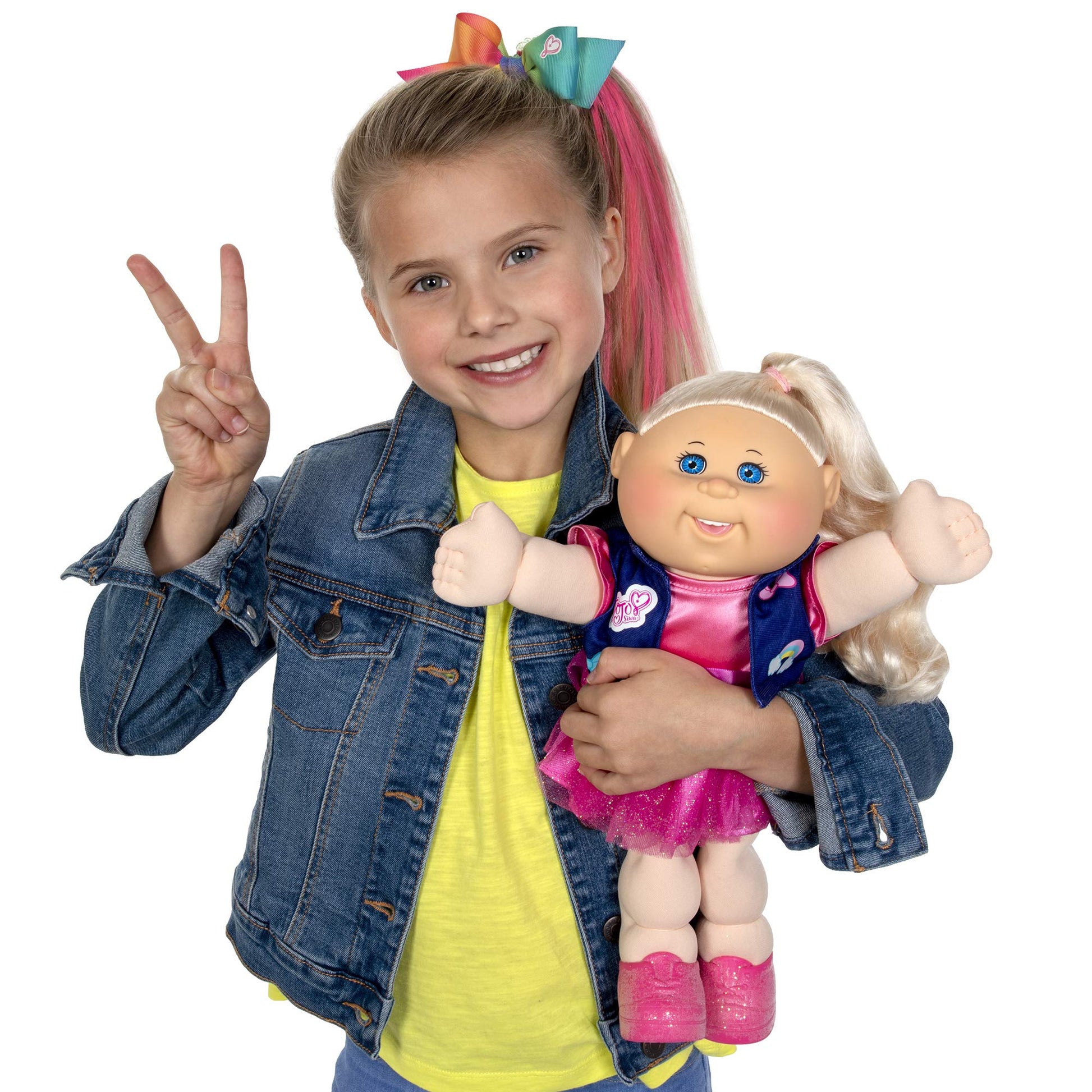 Cabbage Patch Kids, JoJo Siwa Doll, 14”, Plush-Toy, Includes Sparkly Dress, Vest with Patches, Giant Hair Bow - with Birth Certificate, Birthdate
