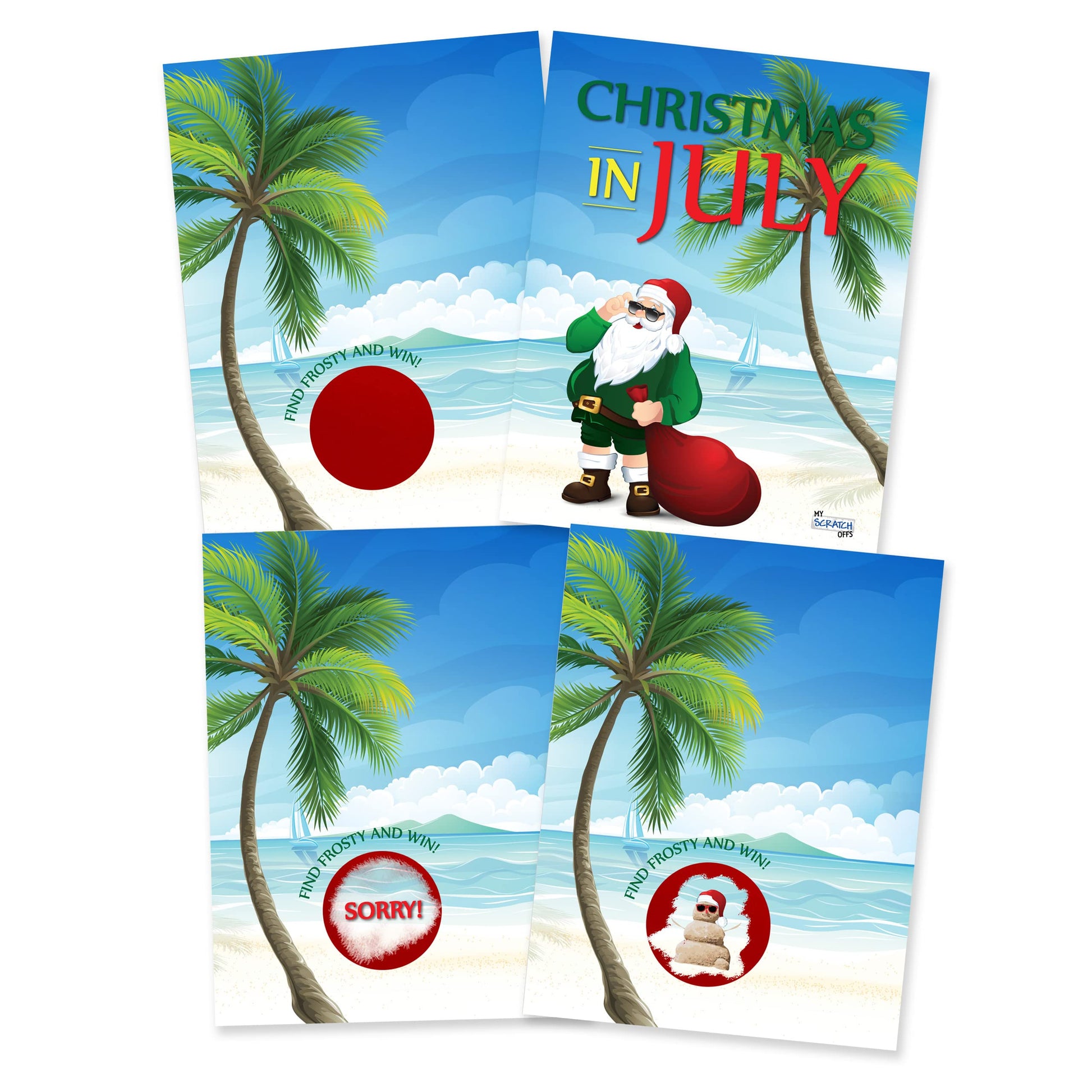 My Scratch Offs Christmas in July Scratch Off Game Cards - 26 Pack of Summer Holiday Party Games - Palm Tree Santa