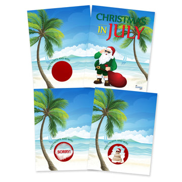 My Scratch Offs Christmas in July Scratch Off Game Cards - 26 Pack of Summer Holiday Party Games - Palm Tree Santa