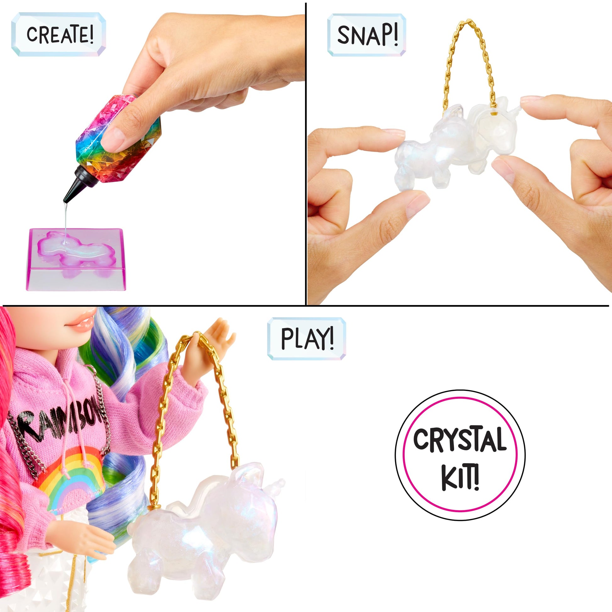 Rainbow High Creative Crystals Amaya - Rainbow 11” Fashion Doll with Crystal Accessory Make It Kit, Ring for You, DIY, Crafts, Resin Play, Kids Gift