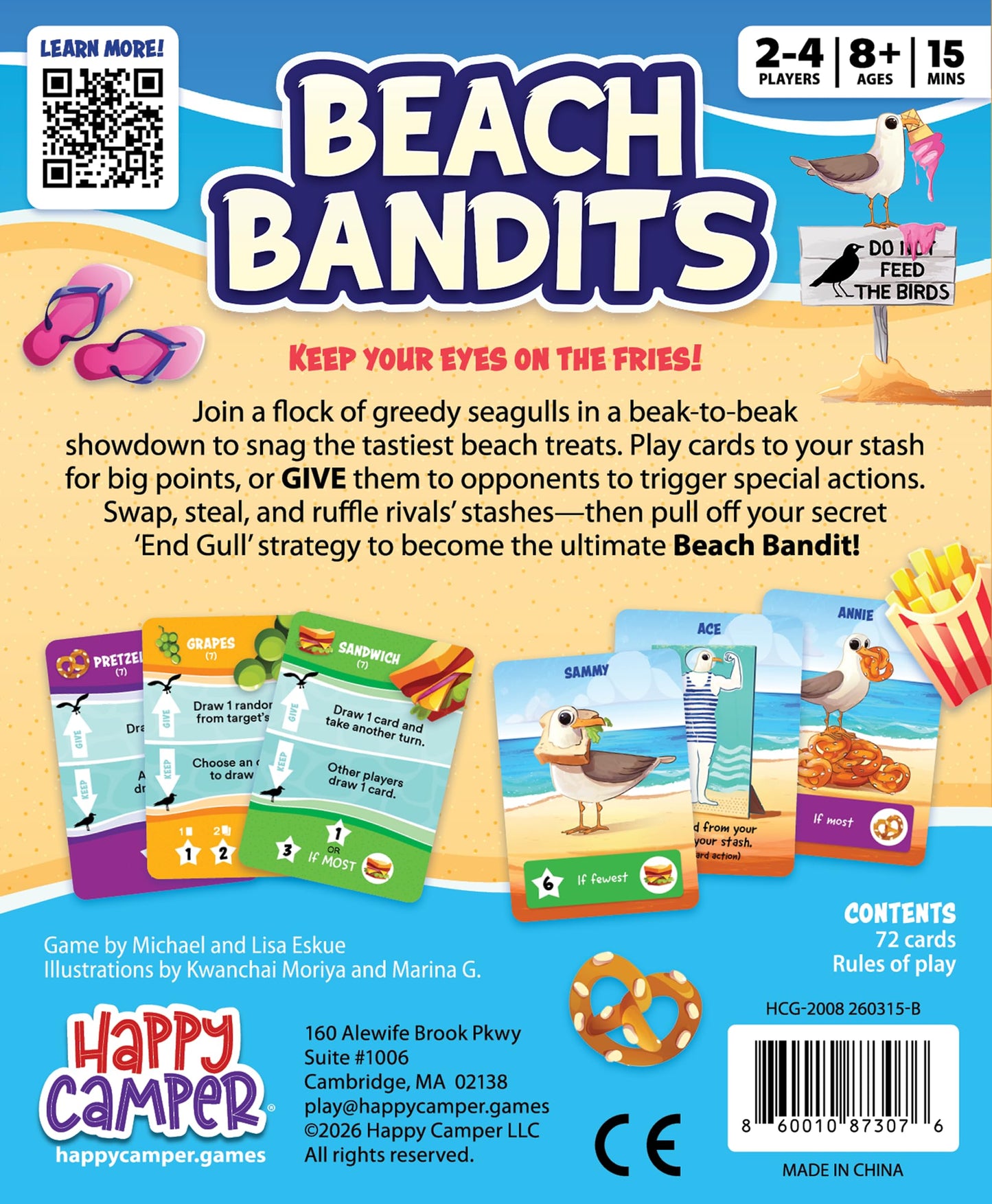 Happy Camper - Beach Bandits - A Game of Greedy Gulls | Hilarious Seagull Card Game for Summer Travel and Family Game Night | 2-4 Players Ages 8+