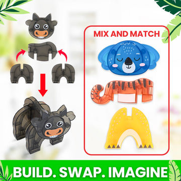 Playmags Animal Safari Magnetic Tiles for Kids - 42 Piece Set | Stacking & Building Blocks for Toddlers | Educational STEM Toy & Jungle Animal Figures