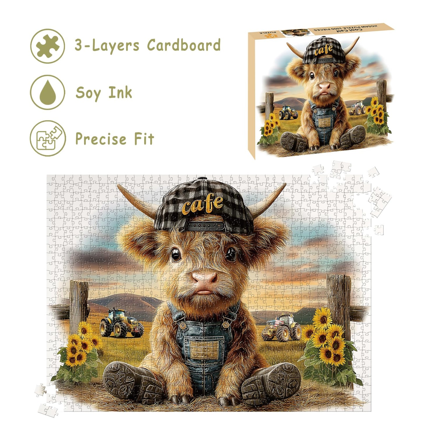 Puzzles for Adults 1000 Pieces, Highland Cow Jigsaw Puzzles - Cool Calf, Impossible Cow Puzzle for Seniors Family, 27.56 x 19.69 inches, 1:1 Poster