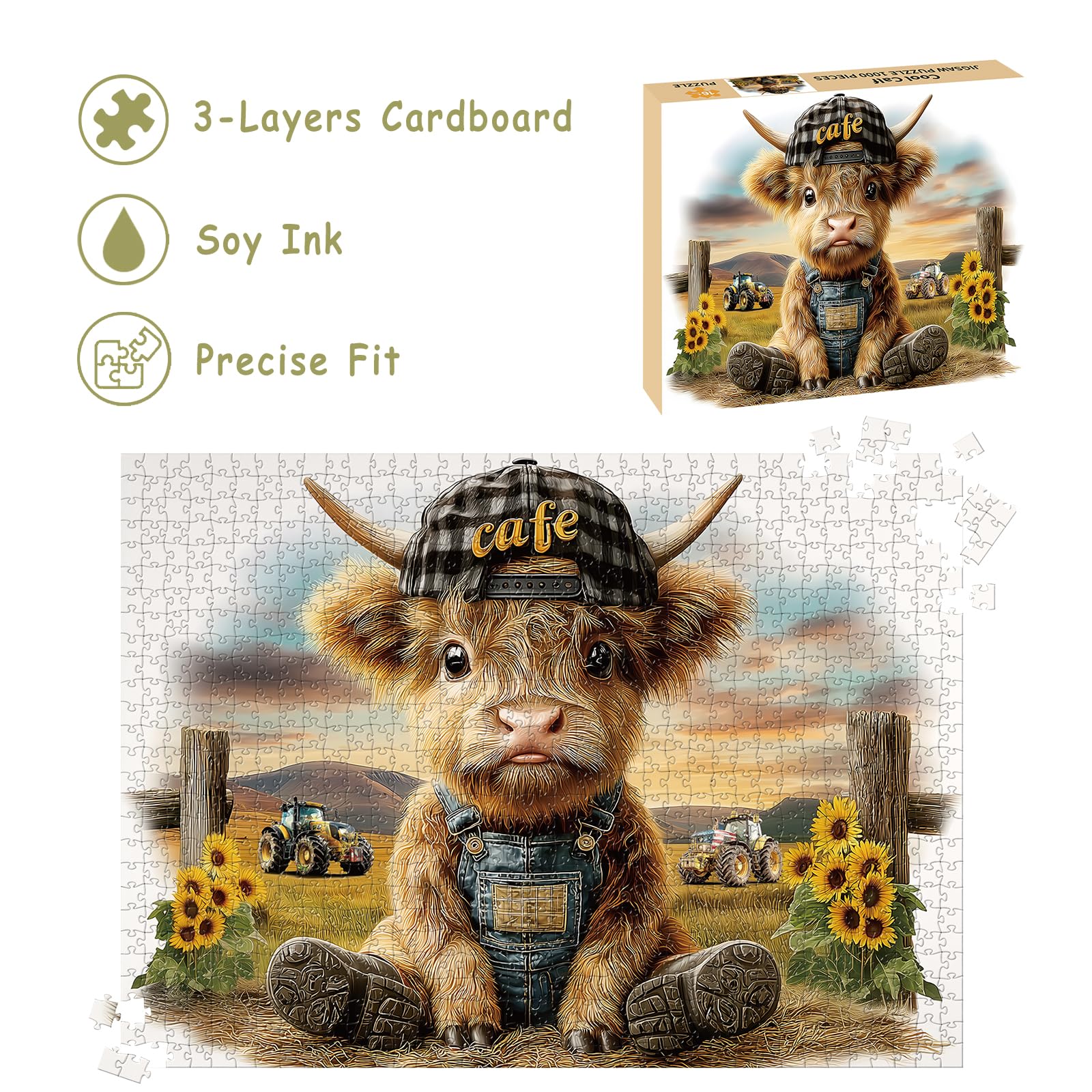 Puzzles for Adults 1000 Pieces, Highland Cow Jigsaw Puzzles - Cool Calf, Impossible Cow Puzzle for Seniors Family, 27.56 x 19.69 inches, 1:1 Poster