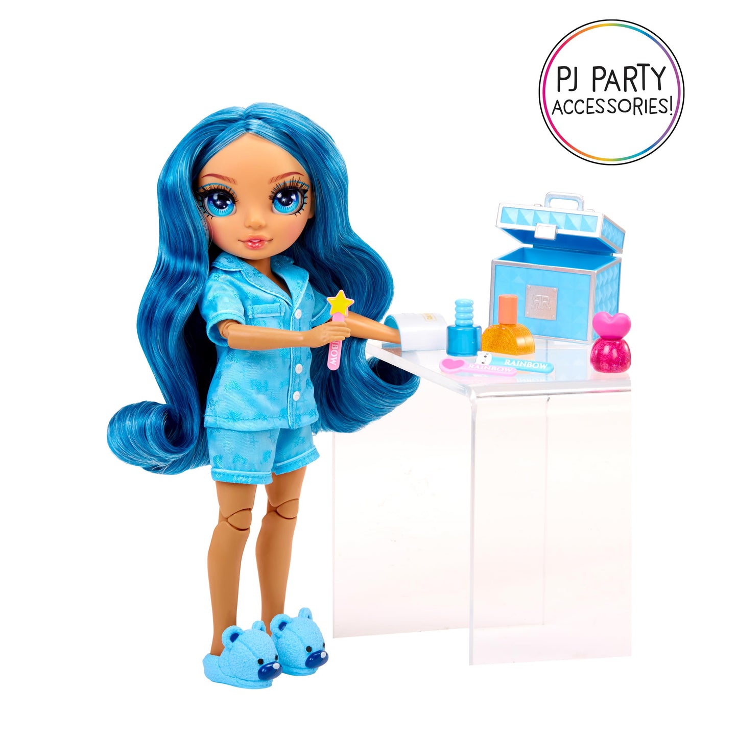 Rainbow High Jr High PJ Party - Skyler, Blue 9" Posable Fashion Doll with Soft Onesie, Slippers, Fun Play Accessories, Great Toy Gift for Girls Kids