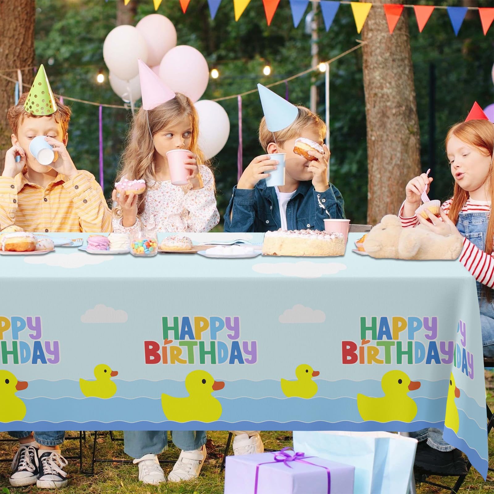 GZBJMYGS uck Happy Birthday Tablecloth Duck Animal Plastic Supplies Animal Theme Baby Shower Boys Girls Blue Birthday Party Supplies Party Picnic