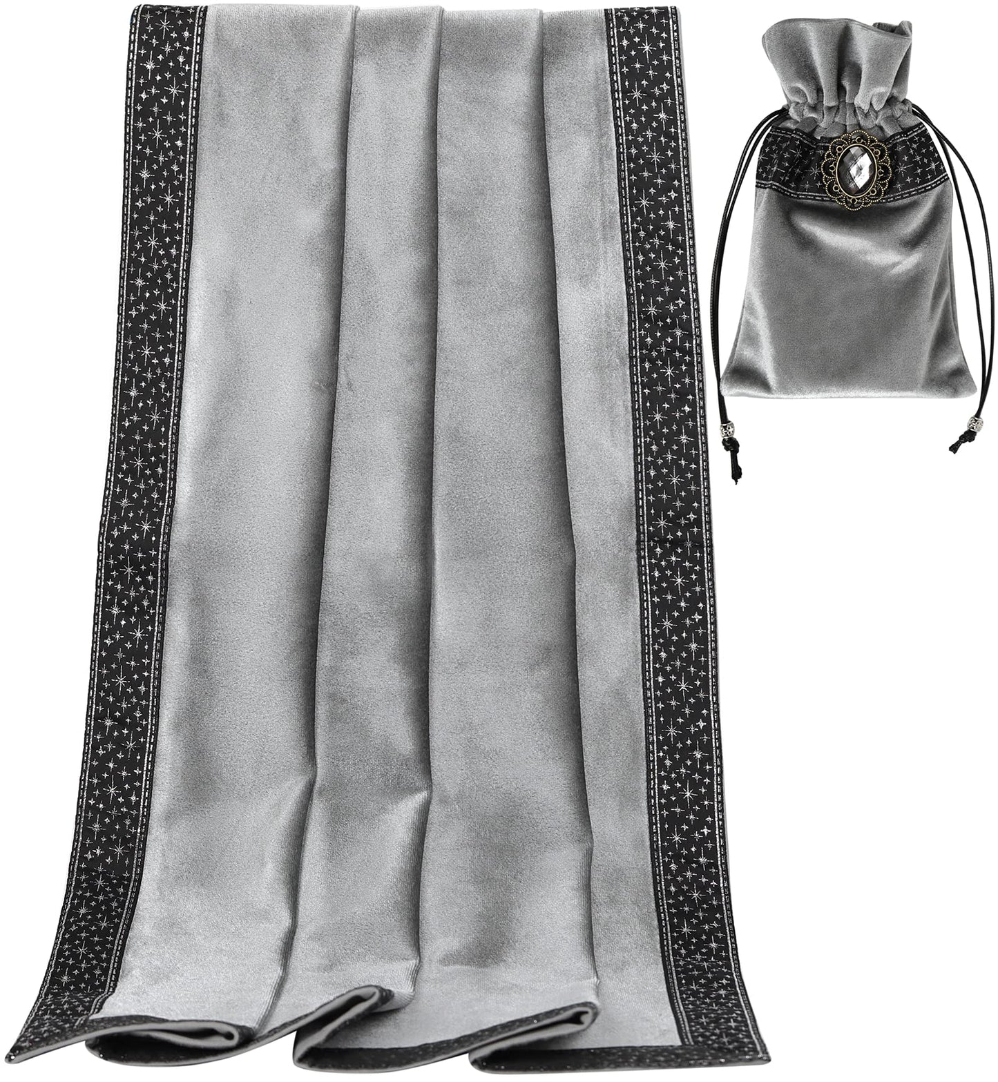 DOARLUO Altar Tarot Table Cloth - 25.6 x 25.6 Inch - Divination Wicca Velvet with Tarot Cards Bag Pouch (Grey(Silver lace))