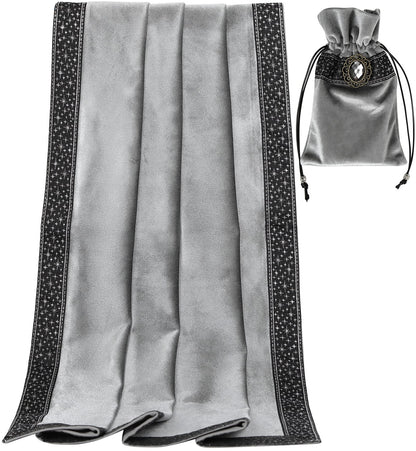 DOARLUO Altar Tarot Table Cloth - 25.6 x 25.6 Inch - Divination Wicca Velvet with Tarot Cards Bag Pouch (Grey(Silver lace))